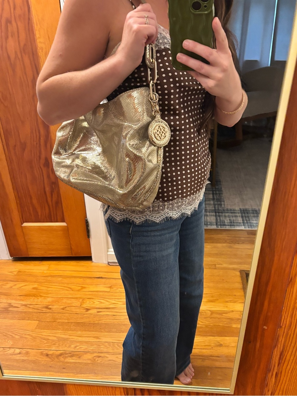 Y2K Metallic Gold Shoulder Bag - Women's Hobo Purse - Picture 4 of 6